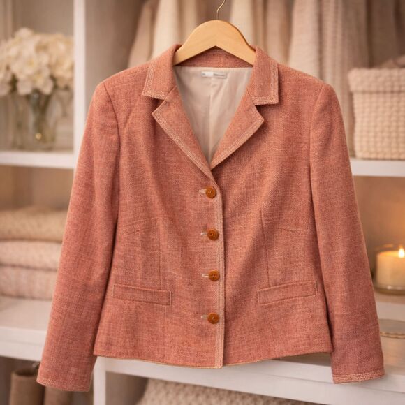 Trixxi Jackets & Blazers - Vintage Pink Tweed Wool Blazer 16 German Designer Trixi Schober Old Money RARE